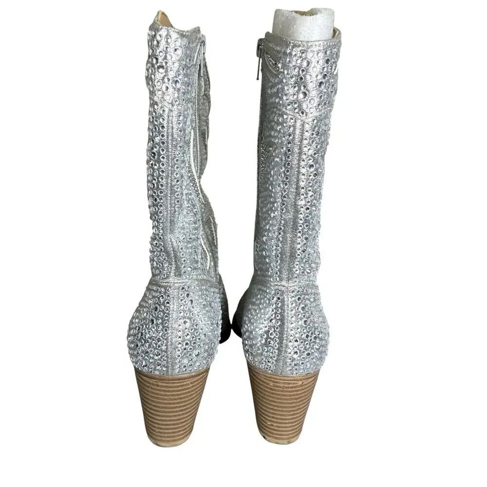 Crown Vintage Starry Silver Rhinestone Western Boots 8M Studded Cowboy Boots - Picture 7 of 8